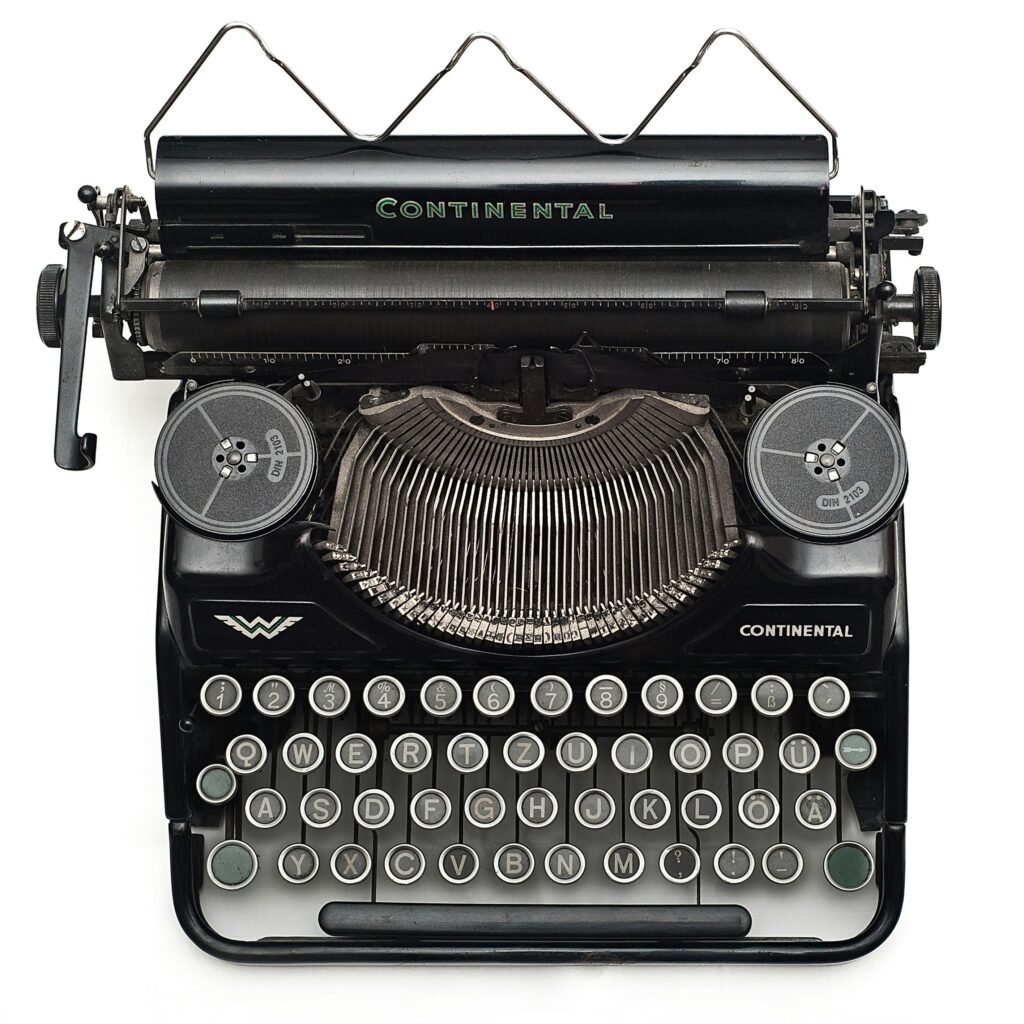 Top view of a classic vintage Continental typewriter with retro design and keys.